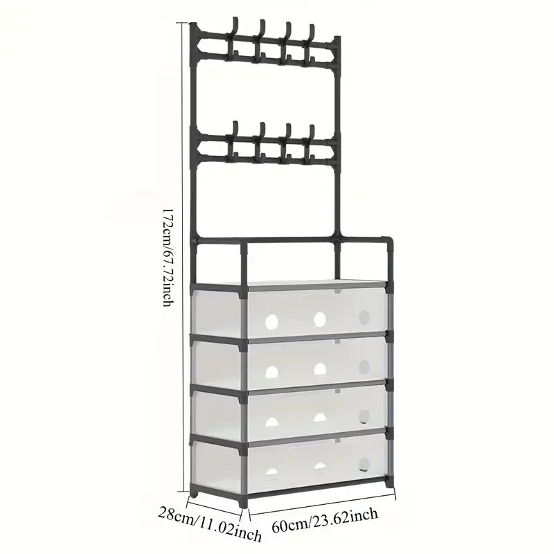 Metal Shoe Rack With Coat Hooks
