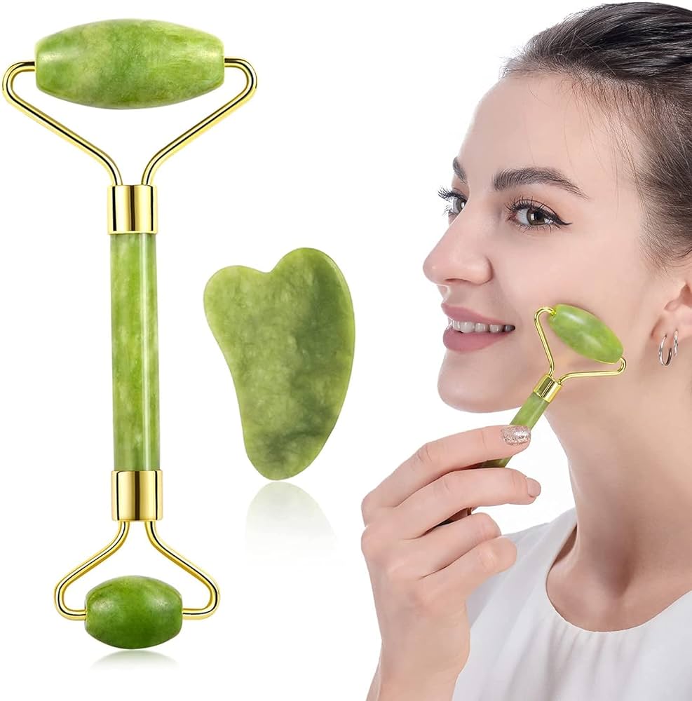 Jade Roller & Gua Sha Facial Stone Set