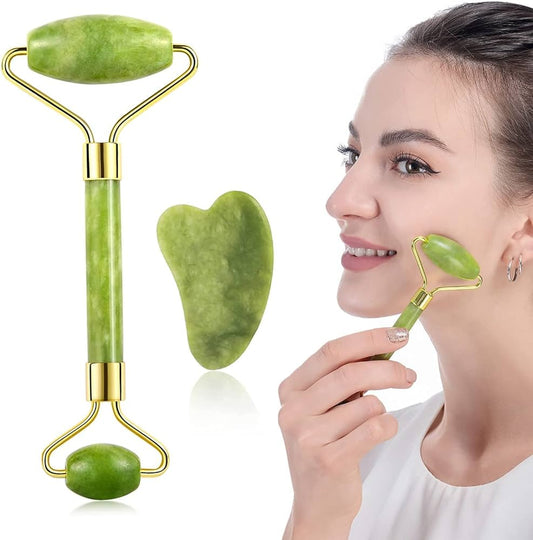 Jade Roller & Gua Sha Facial Stone Set