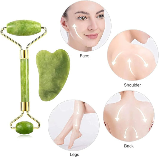 Jade Roller & Gua Sha Facial Stone Set