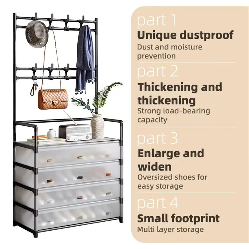 Metal Shoe Rack With Coat Hooks
