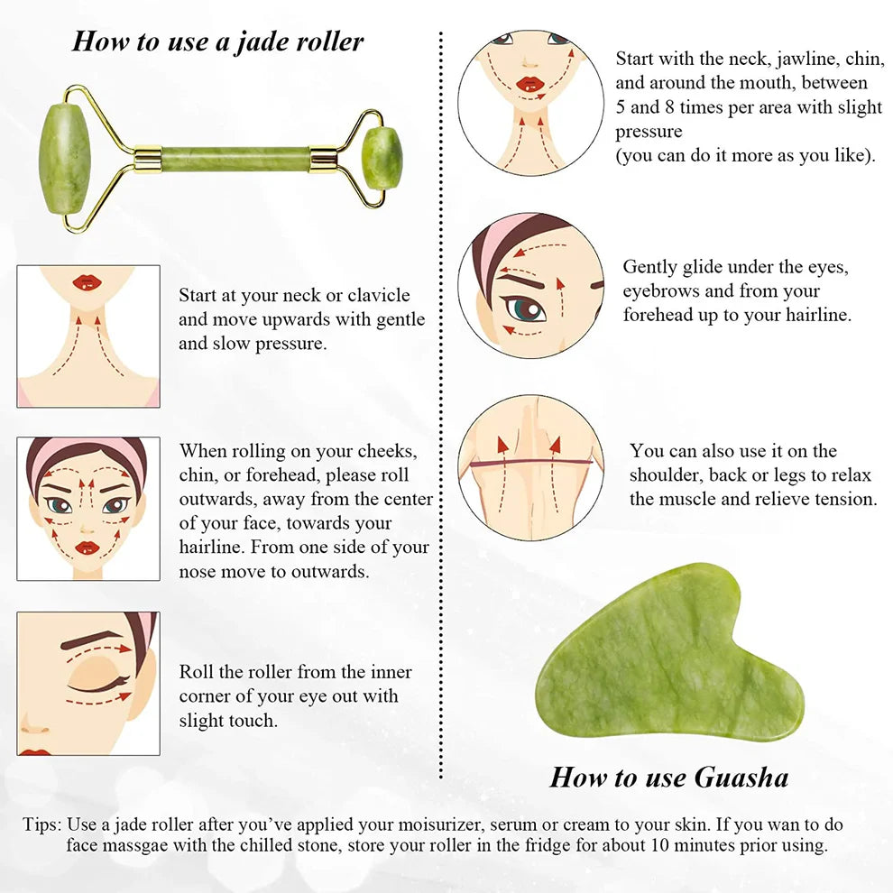 Jade Roller & Gua Sha Facial Stone Set